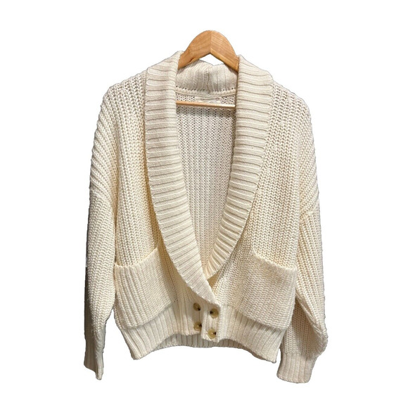 Anthropologie White Knit Women's Button Up Cardigan Sweater Size Medium - Picture 1 of 5